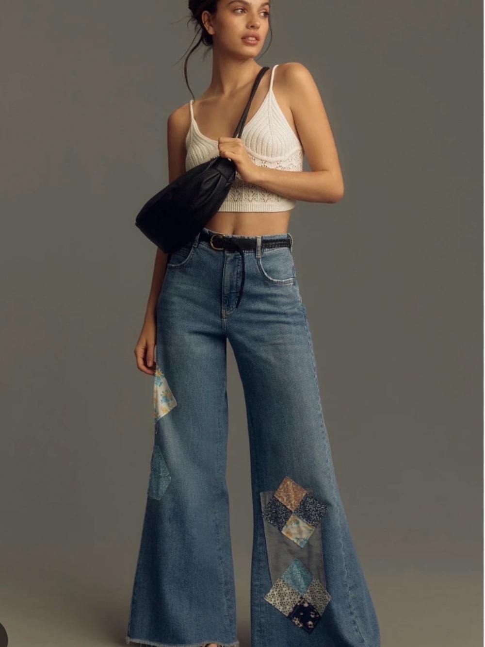 Pilcro Mid Rise Wide Leg Patchwork Jeans